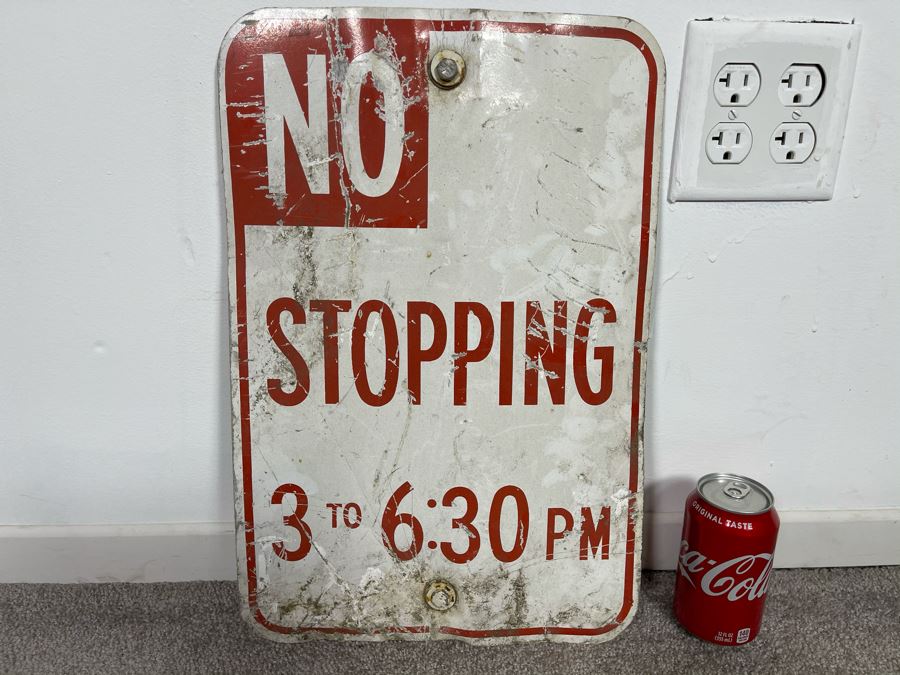 Vintage No Stopping 3 To 6:30PM Metal Road Sign 12W X 18H [Photo 2]
