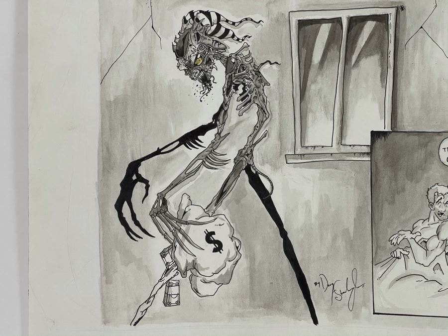 Original Cartoon Artwork 'Honey Wake Up What Is That Thing Taking All Your Money? - Don't Worry That's Just My Ex-Wife!' Signed By Doug Stambaugh 14 X 17 [Photo 5]