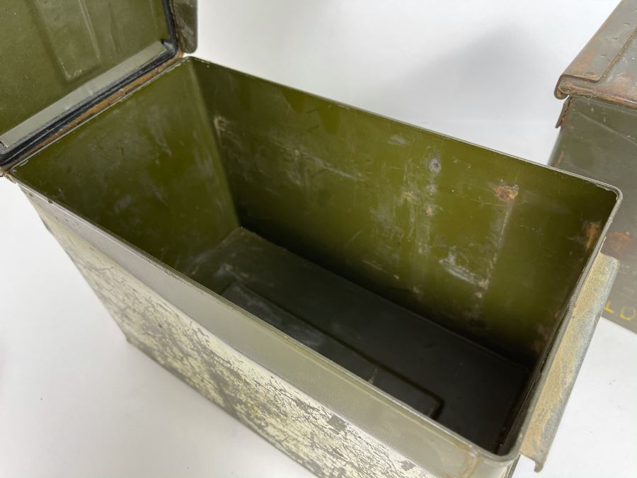 Pair Of Vintage Military Metal Ammo Cartridges Ammunition Boxes [Photo 4]