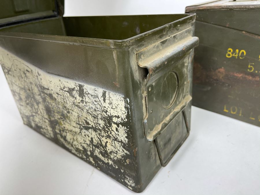 Pair Of Vintage Military Metal Ammo Cartridges Ammunition Boxes [Photo 5]