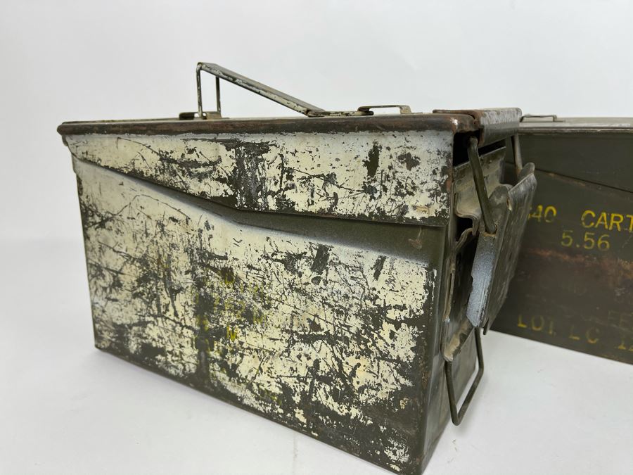 Pair Of Vintage Military Metal Ammo Cartridges Ammunition Boxes [Photo 3]