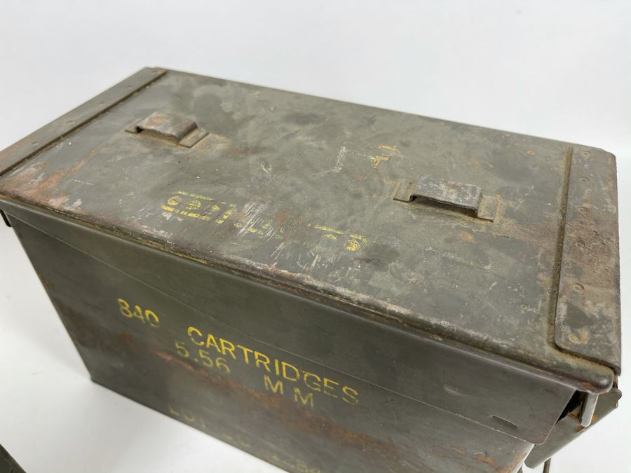 Pair Of Vintage Military Metal Ammo Cartridges Ammunition Boxes [Photo 9]