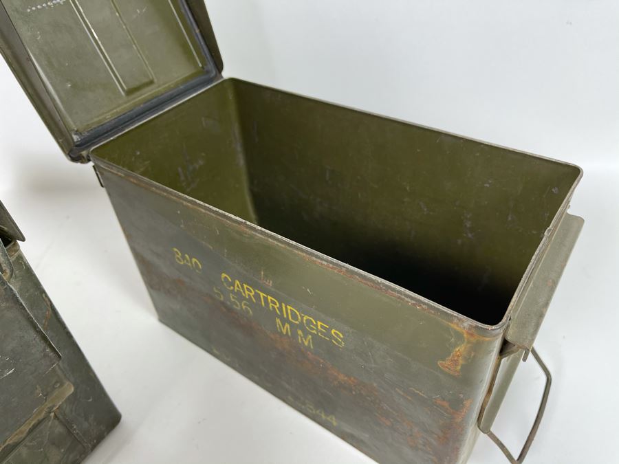 Pair Of Vintage Military Metal Ammo Cartridges Ammunition Boxes [Photo 6]
