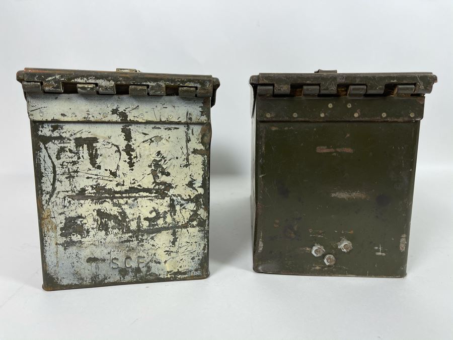 Pair Of Vintage Military Metal Ammo Cartridges Ammunition Boxes [Photo 12]
