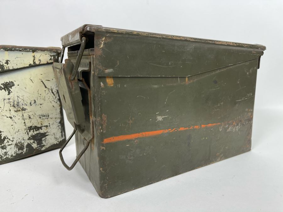 Pair Of Vintage Military Metal Ammo Cartridges Ammunition Boxes [Photo 11]