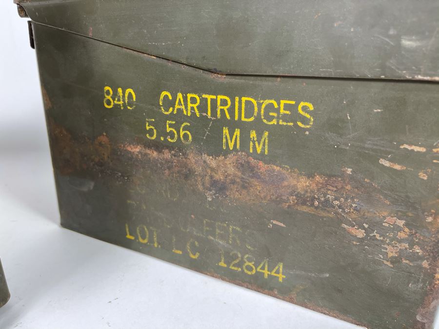 Pair Of Vintage Military Metal Ammo Cartridges Ammunition Boxes [Photo 8]