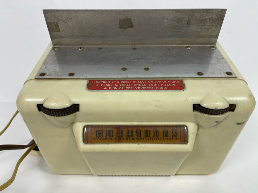 Vintage Mid-Century WORKING 10 Cent Coin-Op Hotel Motel Dime Operated Tube Dahlberg Radio With Under Pillow Speaker [Photo 5]