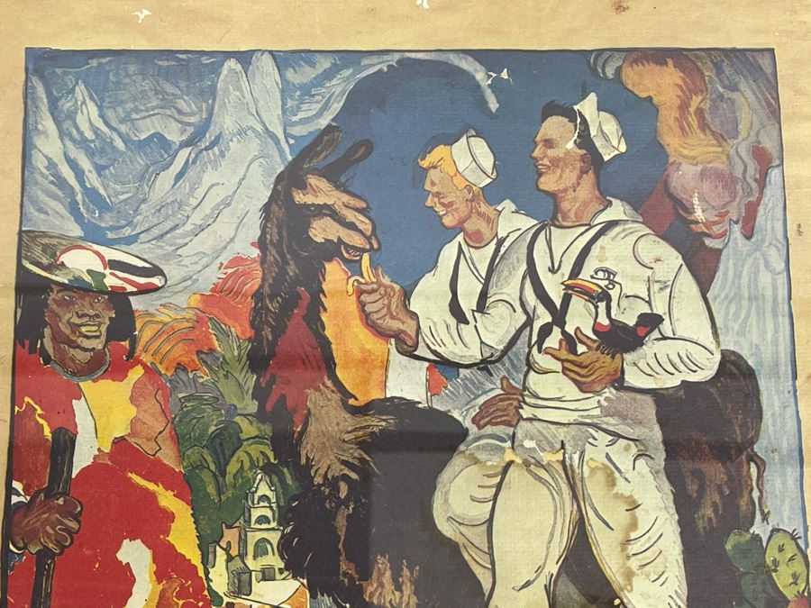 Framed Reproduction Print Of Old U.S. NAVY Recruitment Poster 'Come Along. Learn Something. See Something In The US NAVY. Ample Shore Leave For Inland Sights' Artwork By James H Daugherty 19 X 25 [Photo 4]