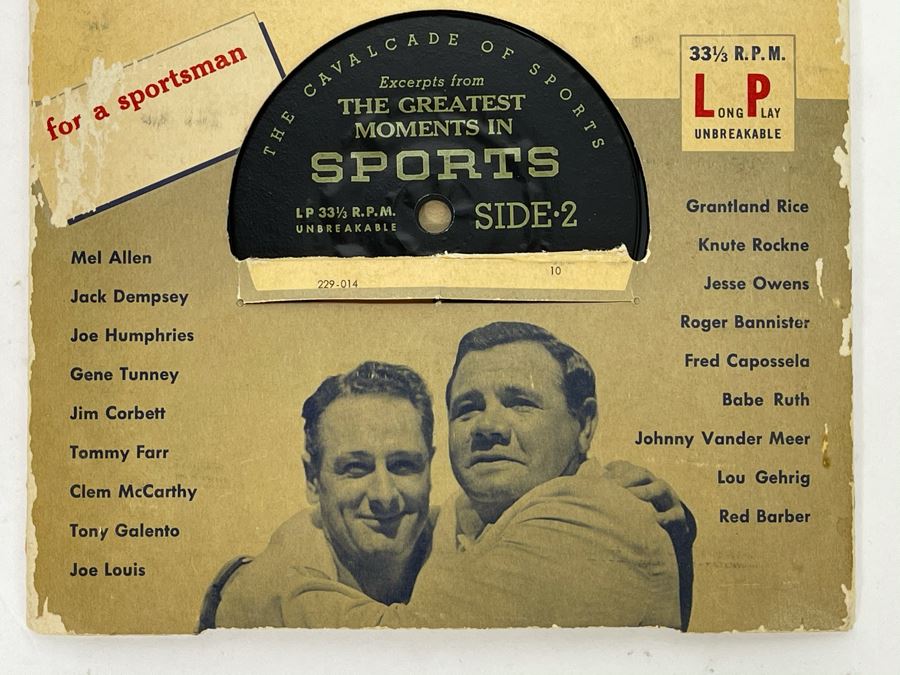Vintage 33RPM Vinyl Record The Greatest Moments In Sports Actual Sounds And Voices: Jack Dempsey, Jesse Owens, Babe Ruth, Lou Gehrig [Photo 2]