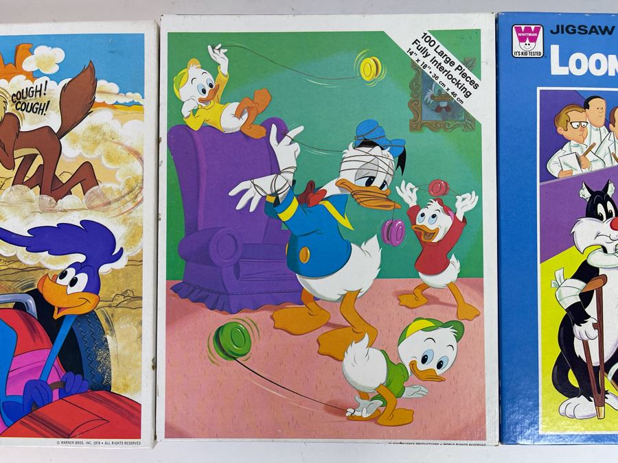 Vintage Seventies New Sealed Jigsaw Puzzles: Walt Disney's Donald Duck, Warner Bros Looney Tunes Bugs Bunny / Sylvester The Cat, Wile E. Coyote And The Road Runner [Photo 3]