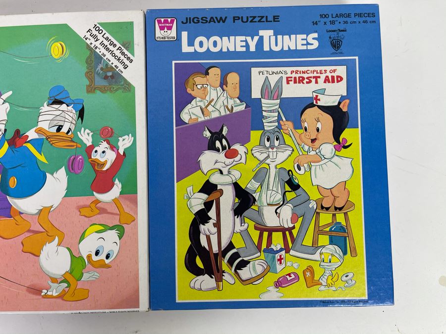 Vintage Seventies New Sealed Jigsaw Puzzles: Walt Disney's Donald Duck, Warner Bros Looney Tunes Bugs Bunny / Sylvester The Cat, Wile E. Coyote And The Road Runner [Photo 4]