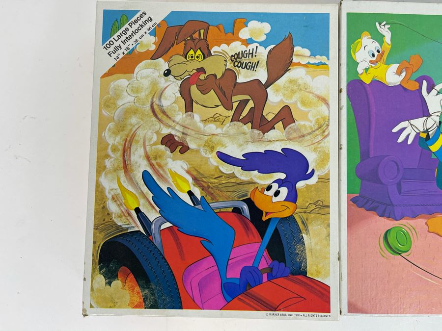 Vintage Seventies New Sealed Jigsaw Puzzles: Walt Disney's Donald Duck, Warner Bros Looney Tunes Bugs Bunny / Sylvester The Cat, Wile E. Coyote And The Road Runner [Photo 5]