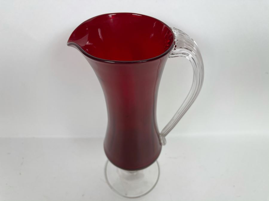 Vintage Blenko Red Glass Footed Pitcher 12'H [Photo 3]