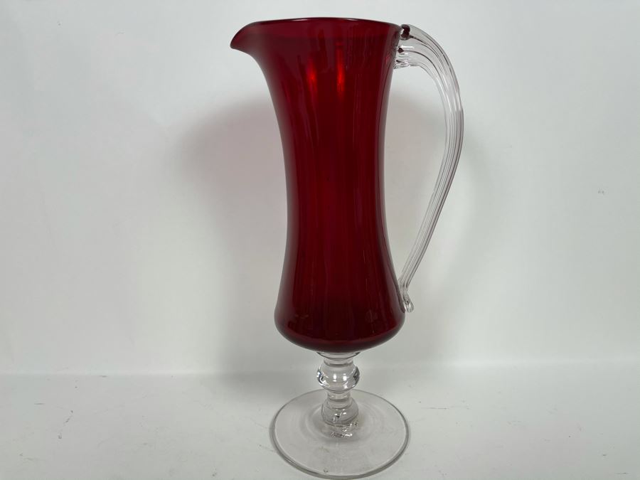 Vintage Blenko Red Glass Footed Pitcher 12'H [Photo 2]