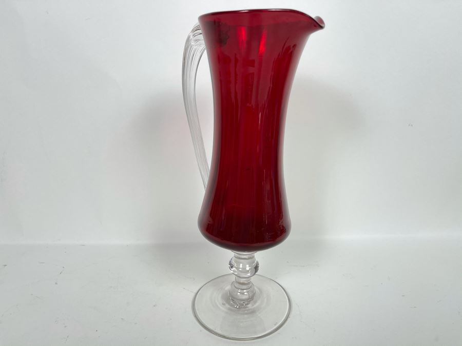 Vintage Blenko Red Glass Footed Pitcher 12'H [Photo 5]