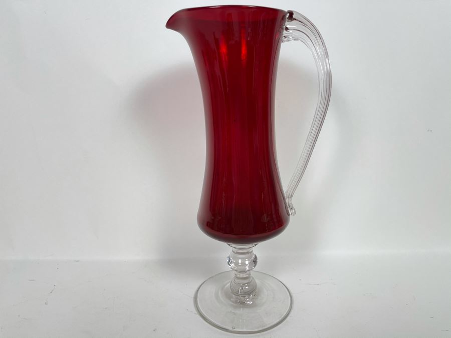 Vintage Blenko Red Glass Footed Pitcher 12'H [Photo 1]