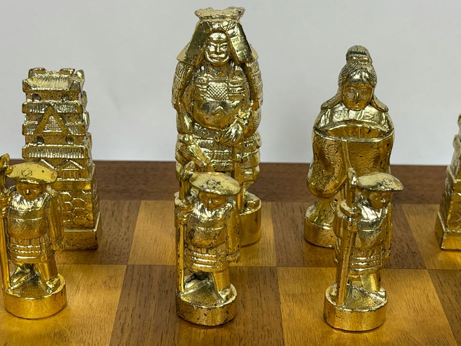Wooden Inlaid Chess Board 19 X 19 With Japanese Gold And Silver Plated Chess Pieces [Photo 6]