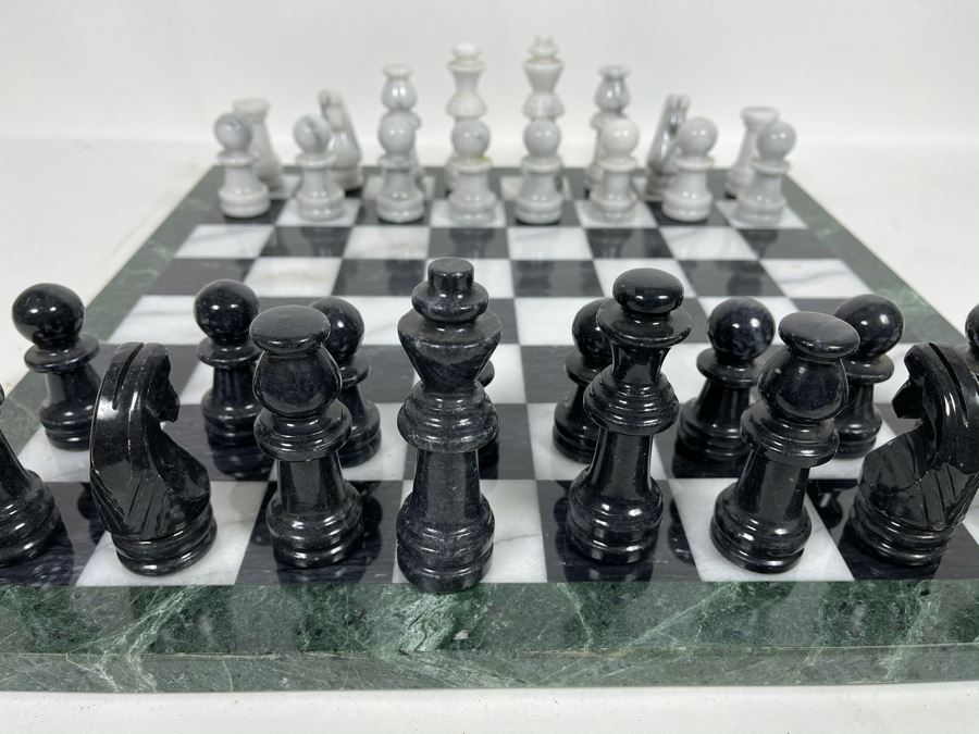 Carved Marble Chess Pieces With Inlaid Marble Chess Board 18 X 18 [Photo 2]