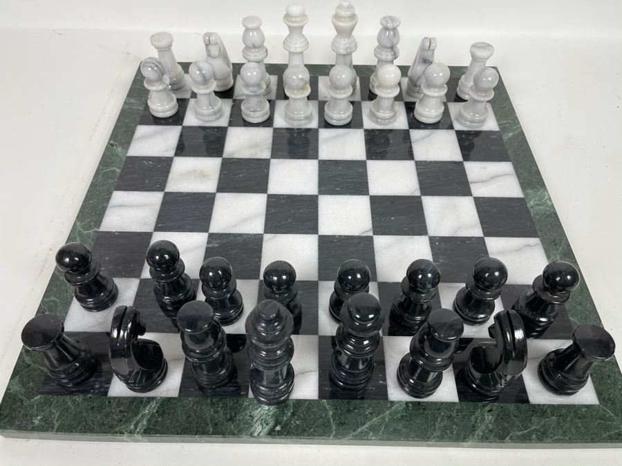 Carved Marble Chess Pieces With Inlaid Marble Chess Board 18 X 18 [Photo 5]