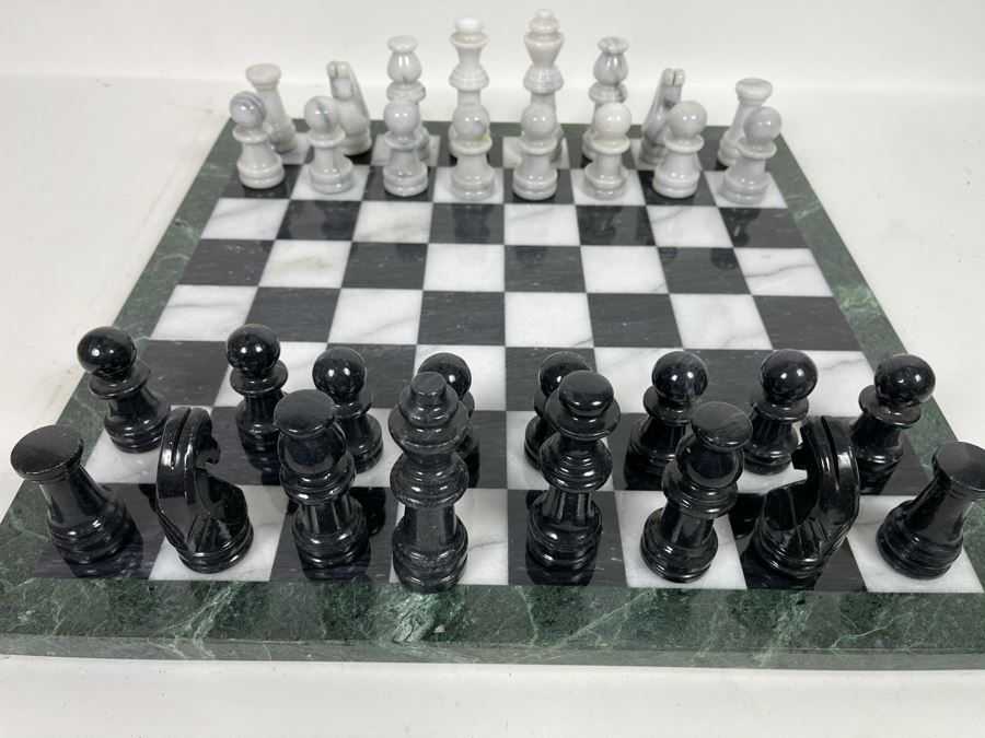 Carved Marble Chess Pieces With Inlaid Marble Chess Board 18 X 18 [Photo 4]