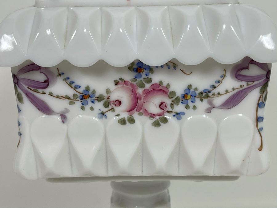 Vintage Hand Painted Milk Glass Footed Compote Dish 5.5 X 10 [Photo 3]