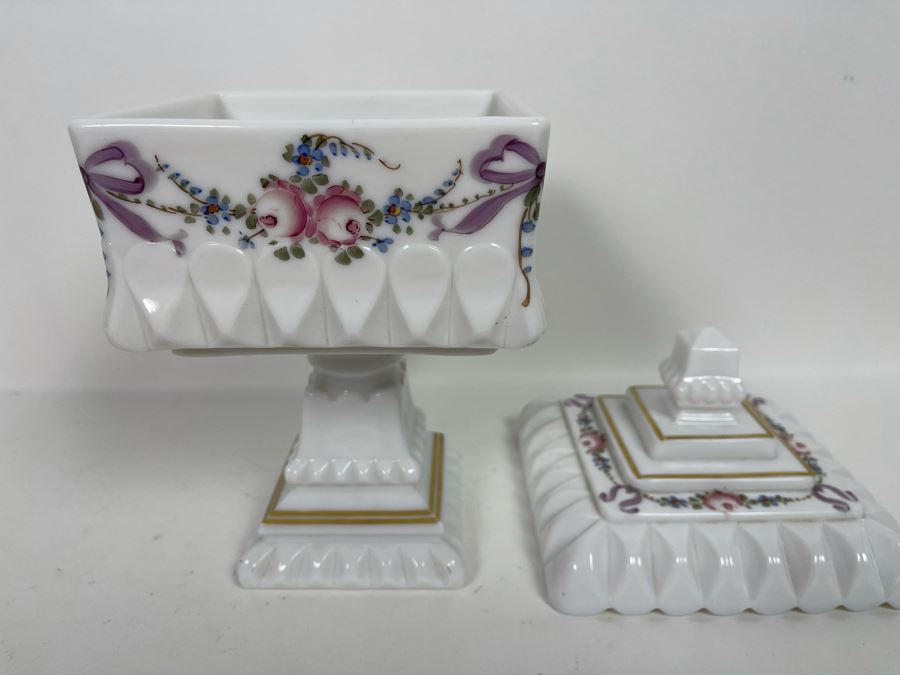 Vintage Hand Painted Milk Glass Footed Compote Dish 5.5 X 10 [Photo 6]