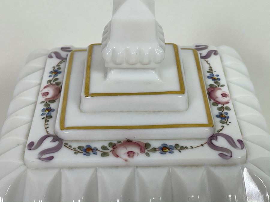 Vintage Hand Painted Milk Glass Footed Compote Dish 5.5 X 10 [Photo 4]