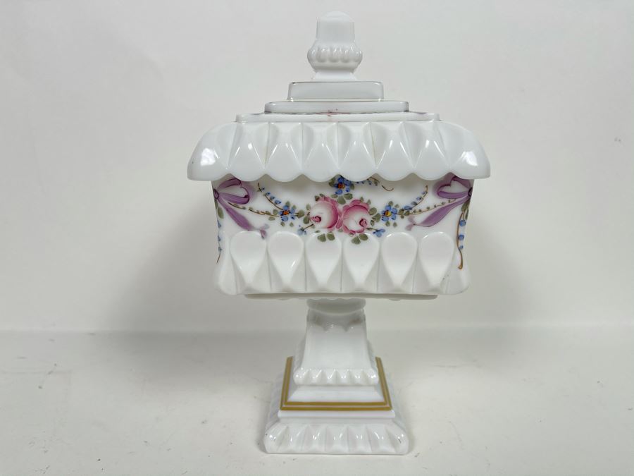 Vintage Hand Painted Milk Glass Footed Compote Dish 5.5 X 10 [Photo 2]