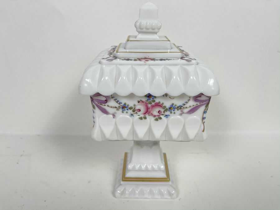 Vintage Hand Painted Milk Glass Footed Compote Dish 5.5 X 10 [Photo 1]