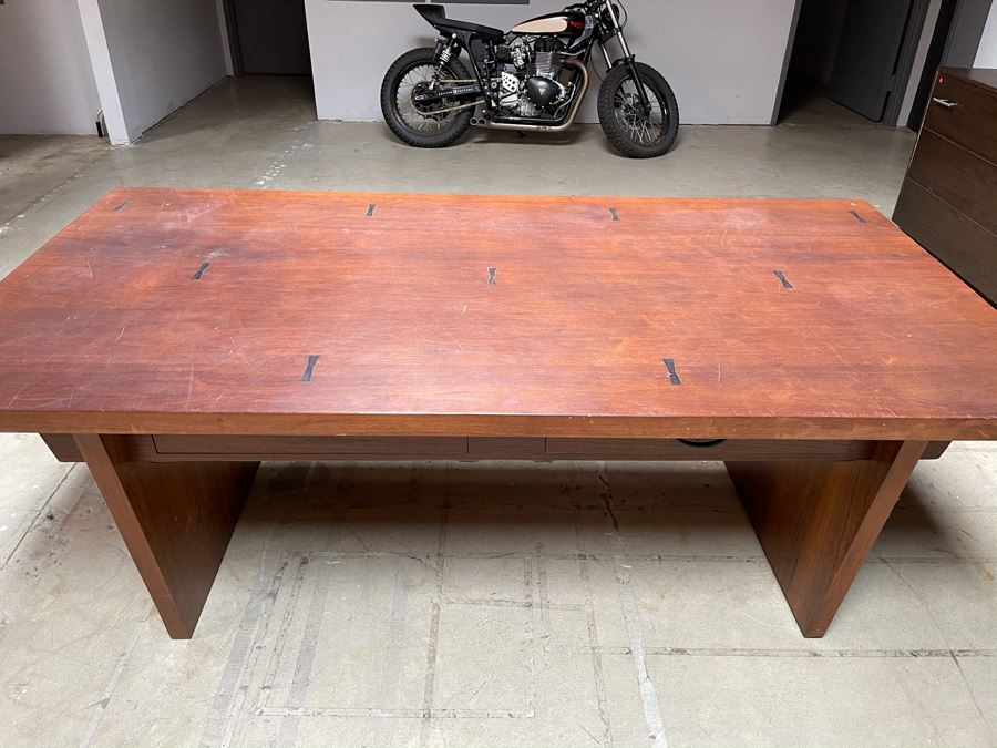 Impressive Heavy TEAK Wood Modern Lines 2-Drawer Desk From RAEN (RAEN Recently Grew Into Bigger Space) 84W X 42.5D X 31H [Photo 3]