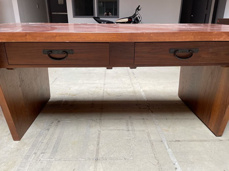 Impressive Heavy TEAK Wood Modern Lines 2-Drawer Desk From RAEN (RAEN Recently Grew Into Bigger Space) 84W X 42.5D X 31H [Photo 9]