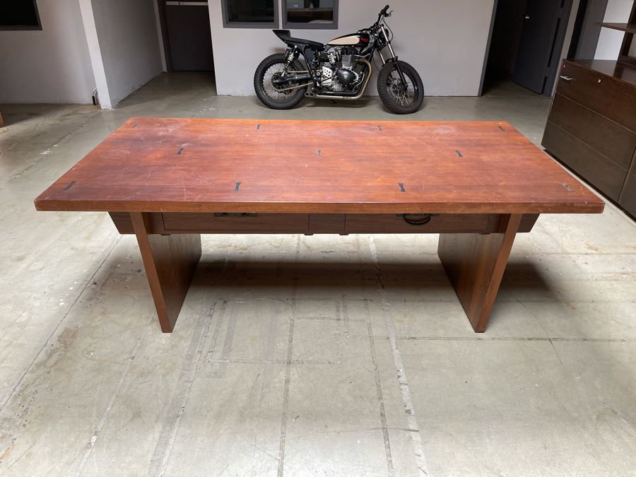 Impressive Heavy TEAK Wood Modern Lines 2-Drawer Desk From RAEN (RAEN Recently Grew Into Bigger Space) 84W X 42.5D X 31H [Photo 2]