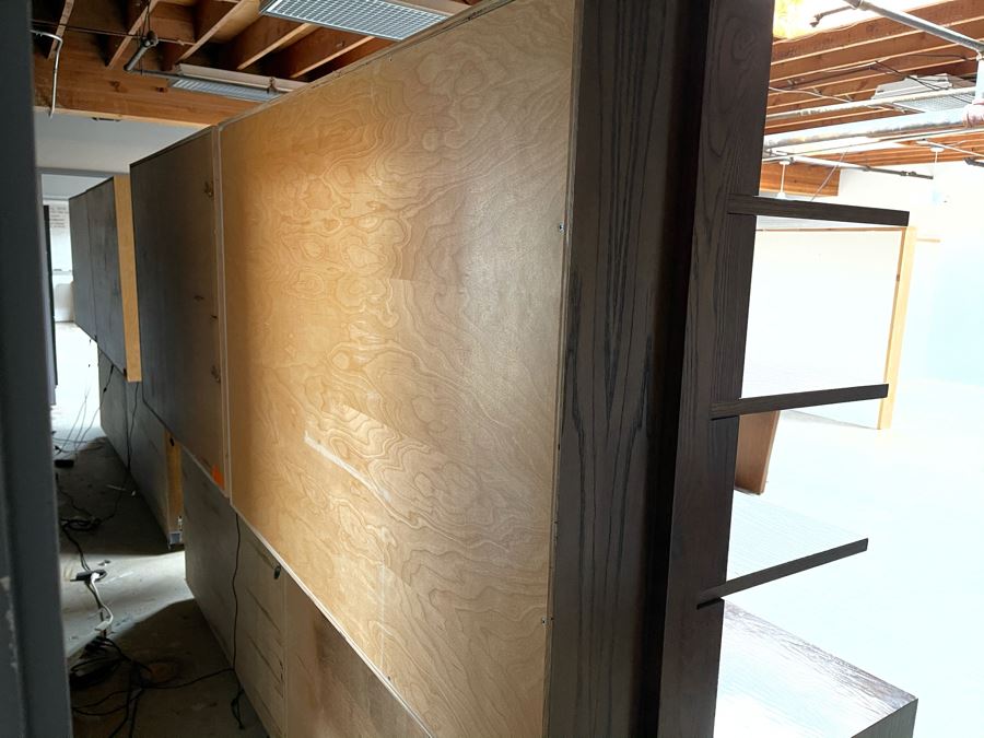 Large Heavy Duty Custom Wooden Two-Piece Display Shelving Cabinets With Back Lighting On Casters From RAEN (RAEN Recently Grew Into Bigger Space) Units Can Be Separated Or Attached (Each Unit Is 54W X 31D X 72H) [Photo 9]