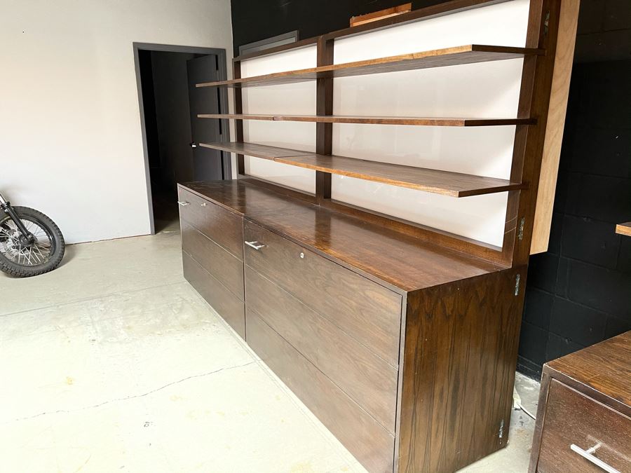 Large Heavy Duty Custom Wooden Two-Piece Display Shelving Cabinets With Back Lighting On Casters From RAEN (RAEN Recently Grew Into Bigger Space) Units Can Be Separated Or Attached (Each Unit Is 54W X 31D X 72H) [Photo 4]