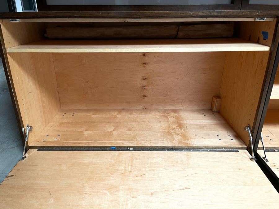 Large Heavy Duty Custom Wooden Two-Piece Display Shelving Cabinets With Back Lighting On Casters From RAEN (RAEN Recently Grew Into Bigger Space) Units Can Be Separated Or Attached (Each Unit Is 54W X 31D X 72H) [Photo 8]