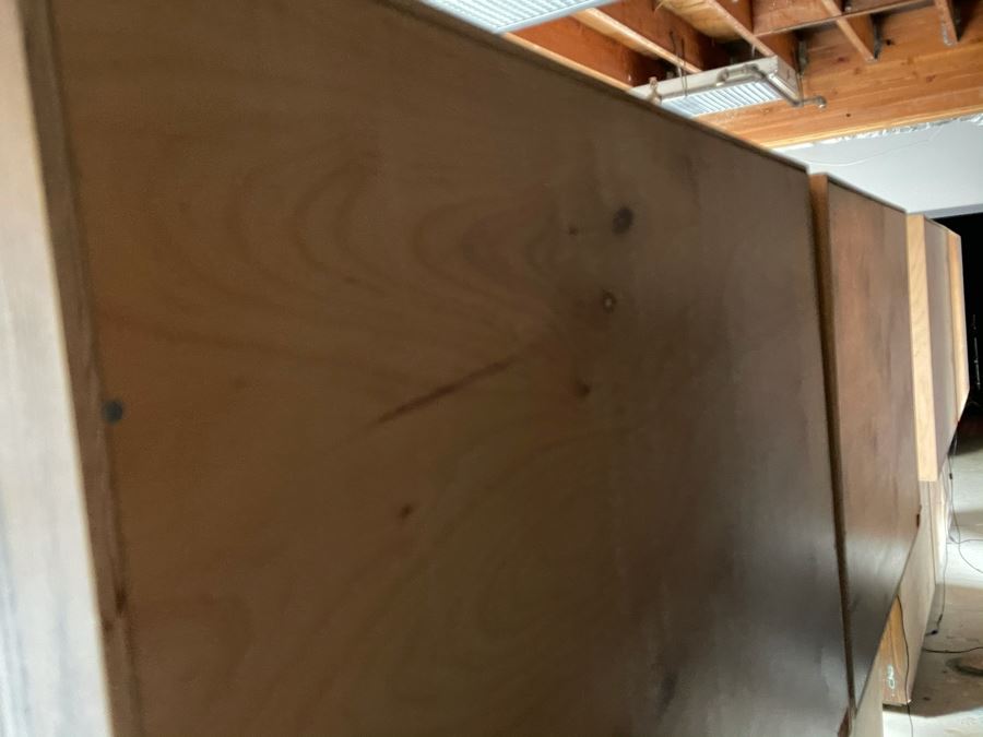 Large Heavy Duty Custom Wooden Two-Piece Display Shelving Cabinets With Back Lighting On Casters From RAEN (RAEN Recently Grew Into Bigger Space) Units Can Be Separated Or Attached (Each Unit Is 54W X 31D X 72H) [Photo 6]