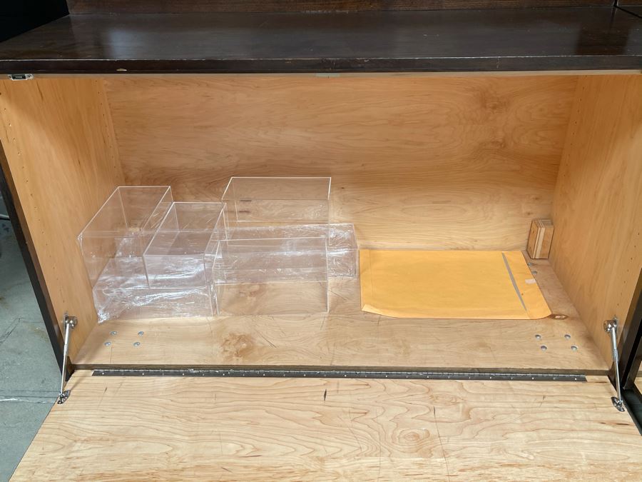 Large Heavy Duty Custom Wooden Two-Piece Display Shelving Cabinets With Back Lighting On Casters From RAEN (RAEN Recently Grew Into Bigger Space) Units Can Be Separated Or Attached (Each Unit Is 54W X 31D X 72H) [Photo 4]