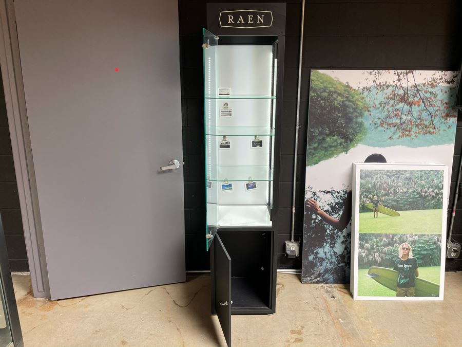 Metal And Glass Lockable Display Cabinet (Have Key) With Back And Overhead LED Lighting From RAEN (RAEN Recently Grew Into Bigger Space) 16W X 16D X 72H [Photo 2]