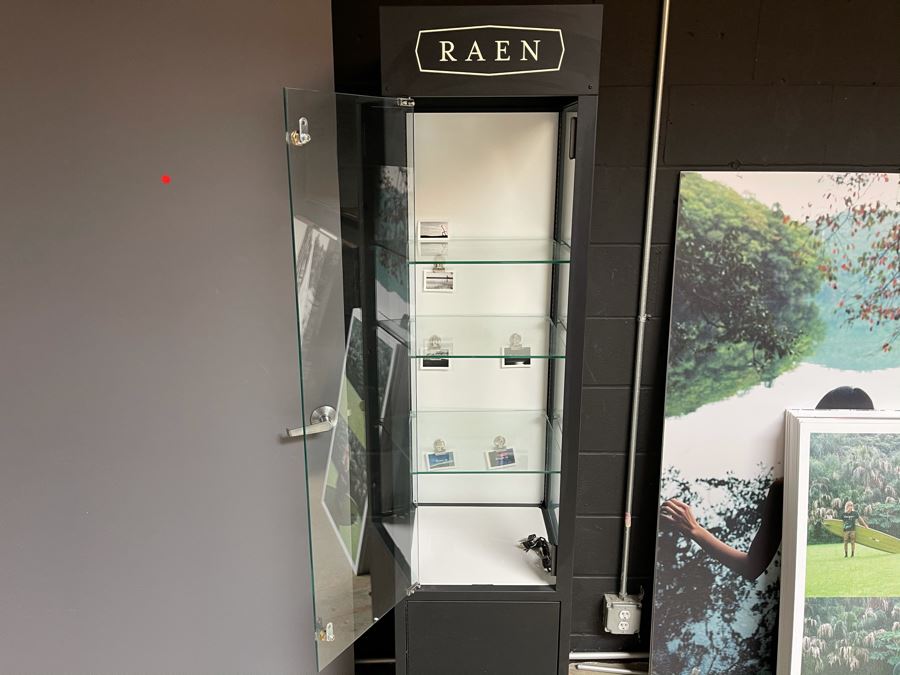 Metal And Glass Lockable Display Cabinet (Have Key) With Back And Overhead LED Lighting From RAEN (RAEN Recently Grew Into Bigger Space) 16W X 16D X 72H [Photo 7]