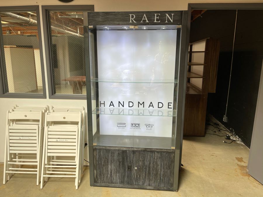 Heavy Metal And Glass Lockable Display Cabinet (Have Key) With Back And Overhead LED Lighting From RAEN (RAEN Recently Grew Into Bigger Space) 40W X 16D X 76H [Photo 8]