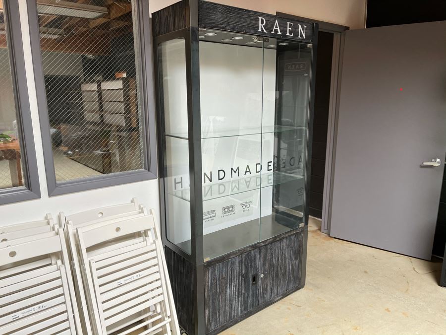 Heavy Metal And Glass Lockable Display Cabinet (Have Key) With Back And Overhead LED Lighting From RAEN (RAEN Recently Grew Into Bigger Space) 40W X 16D X 76H [Photo 4]