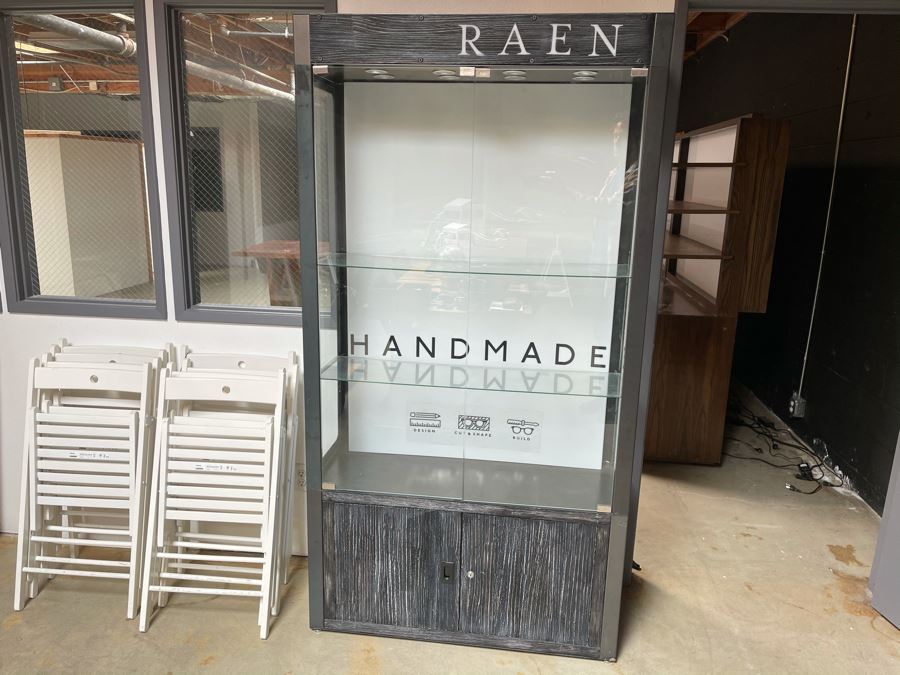 Heavy Metal And Glass Lockable Display Cabinet (Have Key) With Back And Overhead LED Lighting From RAEN (RAEN Recently Grew Into Bigger Space) 40W X 16D X 76H [Photo 2]