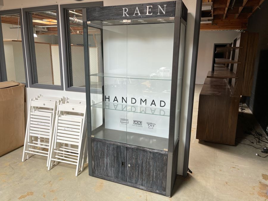 Heavy Metal And Glass Lockable Display Cabinet (Have Key) With Back And Overhead LED Lighting From RAEN (RAEN Recently Grew Into Bigger Space) 40W X 16D X 76H [Photo 3]