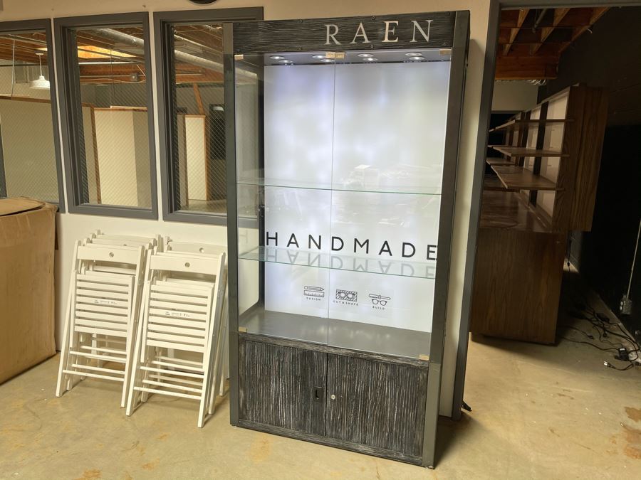Heavy Metal And Glass Lockable Display Cabinet (Have Key) With Back And Overhead LED Lighting From RAEN (RAEN Recently Grew Into Bigger Space) 40W X 16D X 76H [Photo 9]