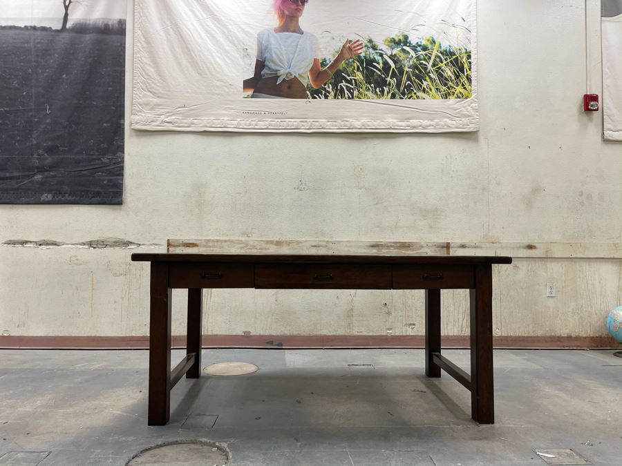 Solid Wooden Desk With Extendable Built-In Side Leaves From RAEN Headquarters In Oceanside (RAEN Recently Grew Into Bigger Space) 70W X 38D X 31.5H (18' Leaf On Each Side) [Photo 5]