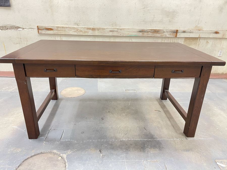 Solid Wooden Desk With Extendable Built-In Side Leaves From RAEN Headquarters In Oceanside (RAEN Recently Grew Into Bigger Space) 70W X 38D X 31.5H (18' Leaf On Each Side) [Photo 4]