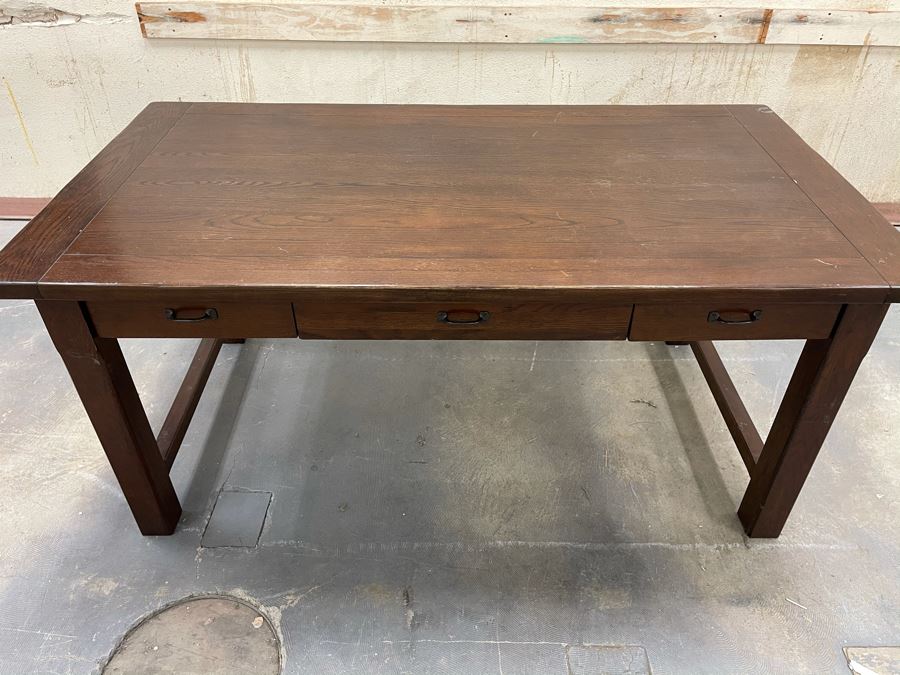 Solid Wooden Desk With Extendable Built-In Side Leaves From RAEN Headquarters In Oceanside (RAEN Recently Grew Into Bigger Space) 70W X 38D X 31.5H (18' Leaf On Each Side) [Photo 9]