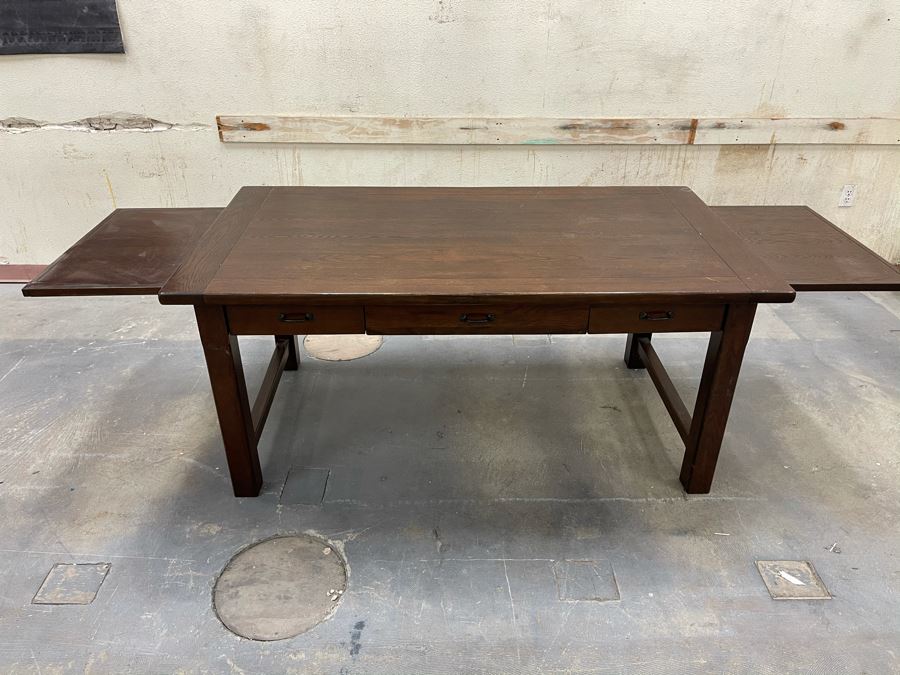 Solid Wooden Desk With Extendable Built-In Side Leaves From RAEN Headquarters In Oceanside (RAEN Recently Grew Into Bigger Space) 70W X 38D X 31.5H (18' Leaf On Each Side) [Photo 13]