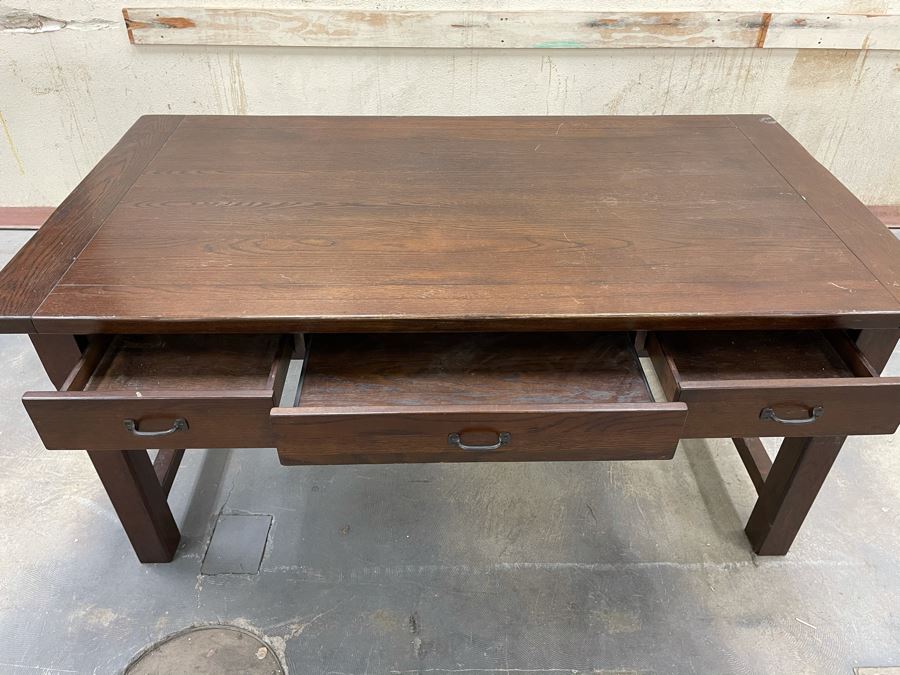 Solid Wooden Desk With Extendable Built-In Side Leaves From RAEN Headquarters In Oceanside (RAEN Recently Grew Into Bigger Space) 70W X 38D X 31.5H (18' Leaf On Each Side) [Photo 11]