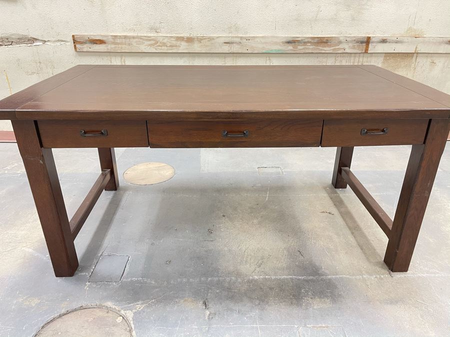 Solid Wooden Desk With Extendable Built-In Side Leaves From RAEN Headquarters In Oceanside (RAEN Recently Grew Into Bigger Space) 70W X 38D X 31.5H (18' Leaf On Each Side) [Photo 2]